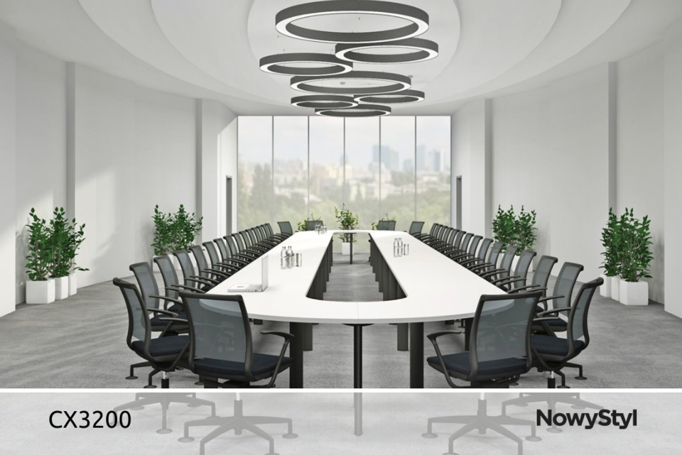 Tisch, Konferenztisch, Massiver Großer U-förmiger Tisch weiß sitzplätz für 32 Personen